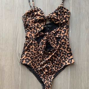 Beach Riot Mia leopard one piece knot front ties